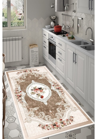 West Home Dijital Baskı Yıkanabilir Kaymaz Taban Salon Halısı Mutfak Halısı Yolluk Ve Banyo Paspası Wh 031 Beige