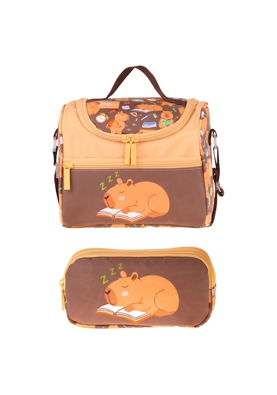 Kaukko Kids Erkek Çocuk Clever Baskılı Kahverengi Thermo Beslenme Çantası Ve Kalemlik Seti - Setkk-l5385