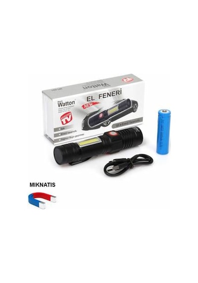 Watton Wt-601 Geniş Açılı P50 Led Şarjlı El Feneri Siyah