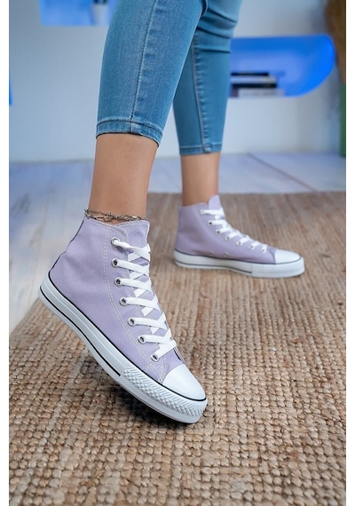 Unisex Günlük Keten Rahat Bilekli Lila Uzun Convers Sneaker Spor Ayakkabı Lila