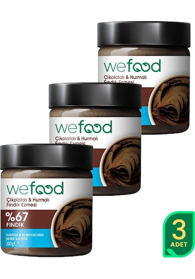 Wefood Çikolatalı Hurmalı Fındık Ezmesi (Katkısız) 200 gr 3'lü