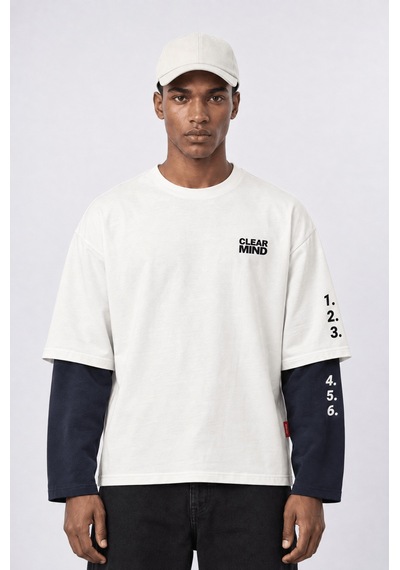 Respire Erkek Double Sleeve Oversize Sweatshirt Ekru