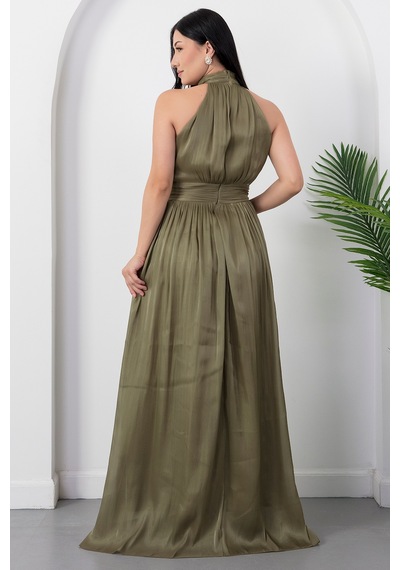 Kalopya Halter Yaka Şifon Elbise Grs4128 Yesıl