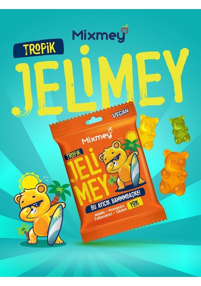 Jelimey Tropik Jelatinsiz Vegan Tropik Lezzet Gummy Bear Ayıcık 6 x 35 G
