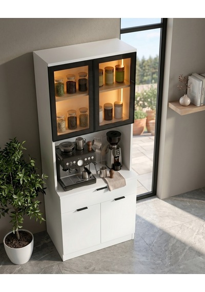 Dream Premium Minimal Kahve İstasyonu - Beyaz Füme Temperli Camlı Led Modül