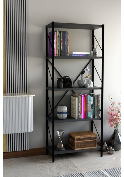 Titan Kitaplık Dekoratif Çok Amaçlı Raf Ofis Salon Raf Kitap Standı 150cmx60cm Gri