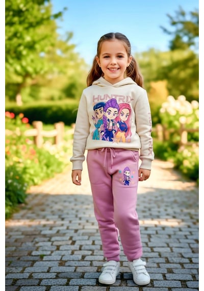 Koçak Kids 3 İplik Huntrix Kız Çocuk Eşofman Takım Pembe