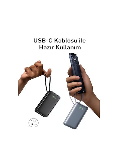 Deanb PW109 10000 mah 22.5w Hızlı Şarj Dahili Type-c Kablo Usb-type-c Giriş Powerbank