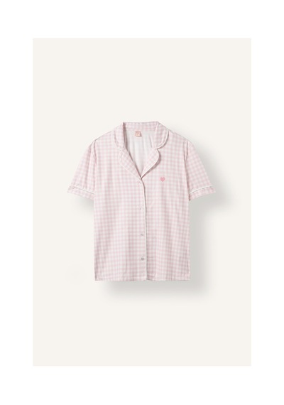 Defacto Regular Fit Kısa Kollu Pötikare Desenli Düğmeli Pijama Takımı H5759ax26aupn440 Pembe-pn440