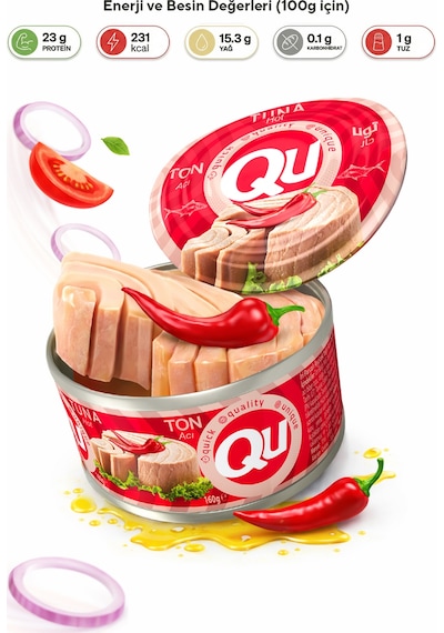 Qu Acılı Ton Balığı 160 G + Qu Sade Ton Balığı 160 G