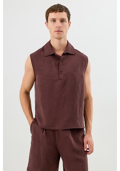 Antioch Lyocell Karışımlı Crop Fit Kolsuz Erkek Gömlek Bordo