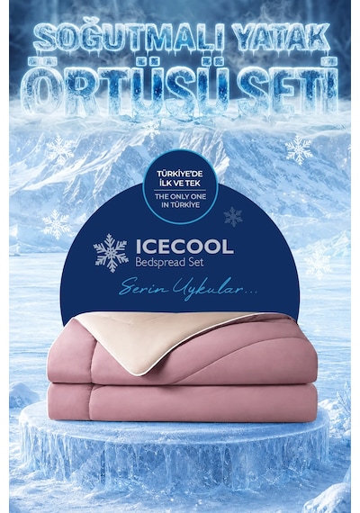 Soğutmalı Yatak Örtüsü Seti Tek Kişilik Soğuk Icecool 2 Parça Çift Taraflı Lila Bej