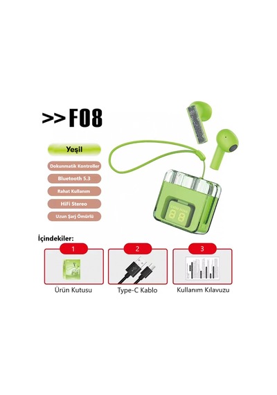 Ghk Tech F08 Tws Bluetooth 5.3 Kablosuz Kulak İçi Kulaklık