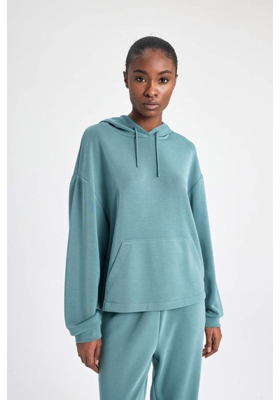DeFacto Fit Oversize Geniş Kalıp Premium Kapüşonlu Kanguru Cepli Sporcu Kadın Sweatshirt - Yeşil B5206AX24SPGN1191