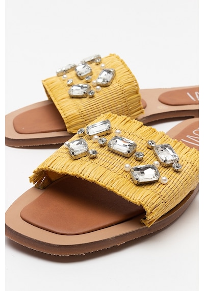 Luvishoes Norve Sarı Hasır Taşlı Kadın Terlik Sarı