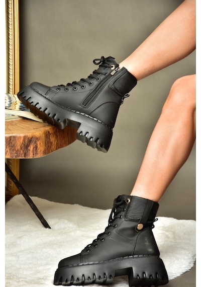 Fox Shoes R973970109 Siyah Kalın Tabanlı Günlük Kadın Bot Siyah