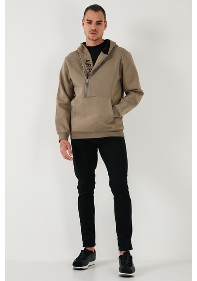Buratti Kanguru Cepli Fermuarlı Kapüşon Yaka Slim Fit Erkek Sweat 575707 Vizon Yeşili