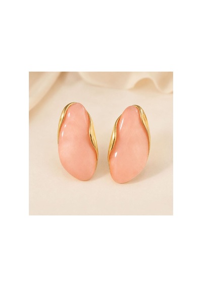 Gold Çerçeveli Pudra Pembe Taş Görünümlü Kadın Küpe Modern Tasarım Küpe Pembe - 887987722 Pembe - 887987722 Pembe