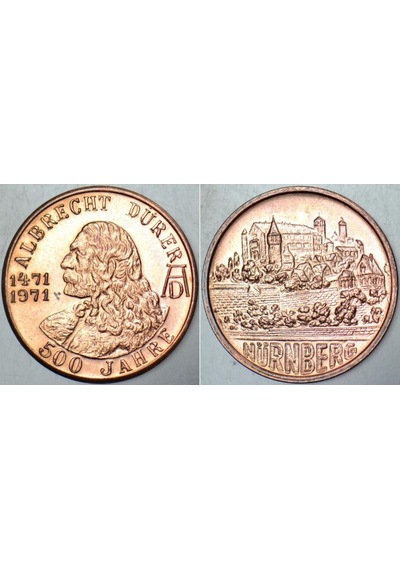Almanya Albrecht Dürer 500. Yıl 1471 - 1971 Ve Doğum Yeri Nürnberg Temalı Mini Madalyon. 18 Mm Çapında. Çil Kondisyon