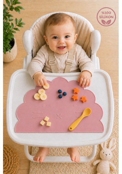 Siliconly %100 Silikon Bebek Beslenme Matı Kolay Temizlenebilir Mama Altlığı Pembe