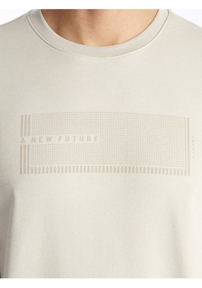Lcwaıkıkı Classic Bej Bisiklet Yaka Uzun Kollu Baskılı Erkek Sweatshirt