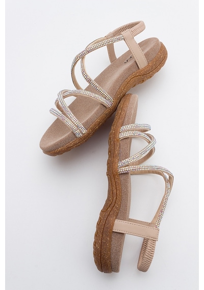 Luvishoes Luvi Shoes Ever Bej Taşlı Kadın Sandalet Bej