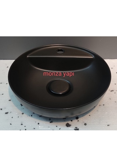 Tezgah Üstü batarya delikli  Çanak Lavabo - 42 cm  mat siyah