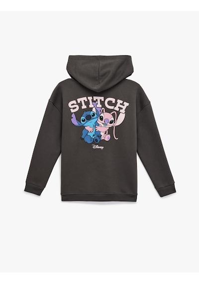 Koton Şardonlu Stitch Lisanslı Baskılı Uzun Kollu Kapüşonlu Oversize Sweatshirt Antrasit 6wal10486ık Antrasit