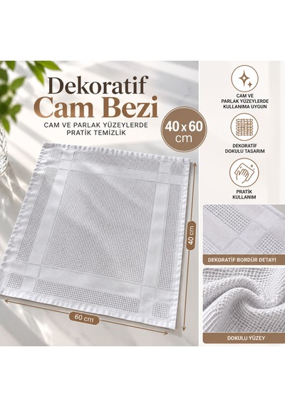Dekoratif Cam Bezi 40x60 Cm Beyaz Dokulu Temizlik Bezi Açık Gri