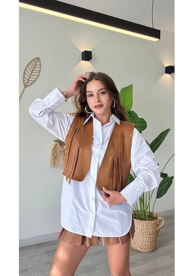 Modadua Püskül Detaylı Modern Yelek Güçlü Ve Özgür Stil-taba Çok Renkli