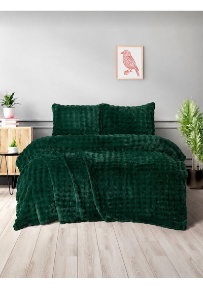 Merinos Diamond Kürk Bubble Desen Comforter Set, Çift Kişilik Yorgan Seti 220x240 Petrol Yeşili