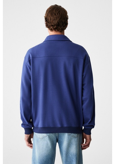 Grımelange Shıftd Erkek Bisiklet Yaka Uzun Kollu Fermuarlı İndigo Sweatshirt İndigo