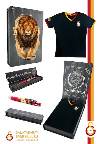 Galatasaray Lisanslı Siyah Basic Çocuk T-shirt + Uçlu Kalem Set Ahşap Kutulu SIYAH Siyah