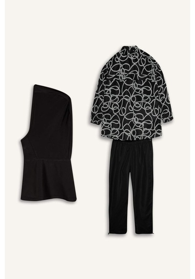 Defacto Regular Fıt Baskılı 3lü Burkini Mayo G8874ax26smbk27 Siyah-bk27