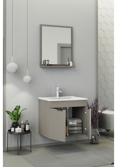Biani Fix Arya 65 Cm Banyo Dolabı,Seramik Lavabolu, Aynalı,Lavabo Dahil,Mdf,Latte Biani Fix Arya 65 Cm Banyo Dolabı,Seramik Lavabolu, Aynalı,Lavabo Dahil,Mdf,Latte