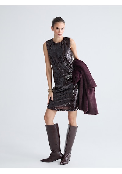 Lcw Vision Bordo Bisiklet Yaka Pul Payetli Mini Elbise