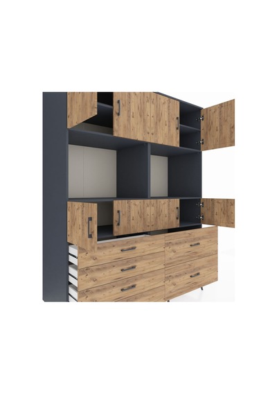 Kronos Gardrop 8 Raflı 6 Çekmeceli 8 Kapaklı 176x59x221 Antrasit-çam Çam Kronos Gardrop 8 Raflı 6 Çekmeceli 8 Kapaklı 176x59x221 Antrasit-çam Çam