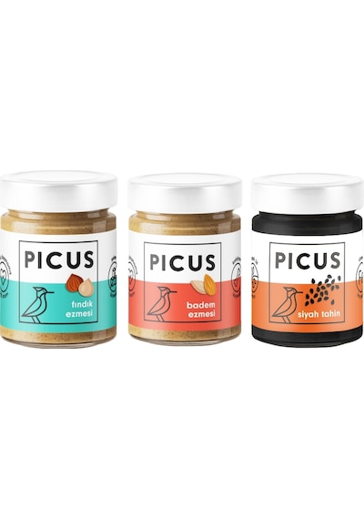 Picus Fındık Ezmesi 195 G + Badem Ezmesi 195 G + Siyah Tahin 210 G