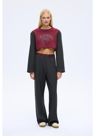Quzu 00752 Kadın Önü Baskılı Vatkalı Sweatshirt Bordo