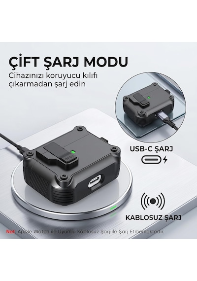 Airpods Pro 3 İle Uyumlu Manyetik Kilitli Zırhlı Kılıf - Darbeye Dayanıklı Koruyucu Kapak - Karabinalı Endüstriyel Tasarım