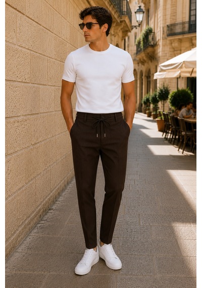 Danger Erkek Comfort Fit Kahverengi Çizgili Jogger Pantolon Esnek Kumaş 0247dngr Lacivert