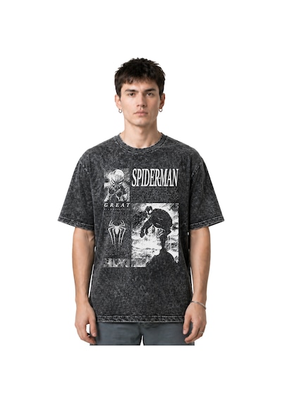 Spider-man Örümcek Adam Kahraman Ön Baskılı Unisex Oversize Eskit Siyah