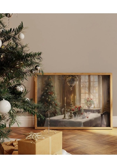 Çerçevesiz Poster Noel Ağacı İle Klasik Sofra