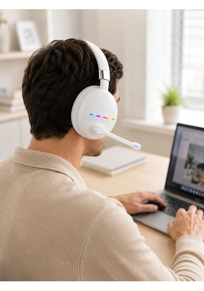 Beyaz Bluetooth 5.0 Mikrofonlu Kablosuz Kulak Üstü Kulaklık Rgb Işıklı Type-c Şarjlı Çok Renkli 48291282