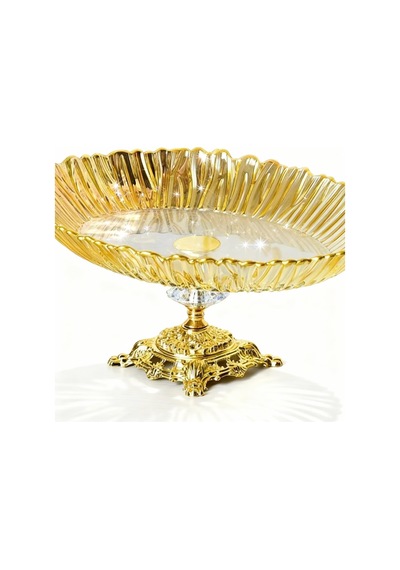 Assa Bazaar Aurora Oval Gold Ayaklı Cam Servis & Sunumluk Tabak 25x35 Altın 25 X 37 Diğer