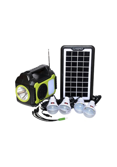Güneş Enerji Panelli Aydınlatma Sistemi Powerbank Kamp Doğa Balık Karavan Fener Bluetooth Hoparlör Siyah-yeşil
