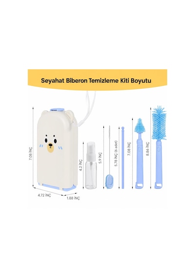 Valkyrie Ayıcık Seyahat Biberon Emzik Pipet Temizleme Seti Silikon Fırça Kurutma Standı Taşıma Kutusu