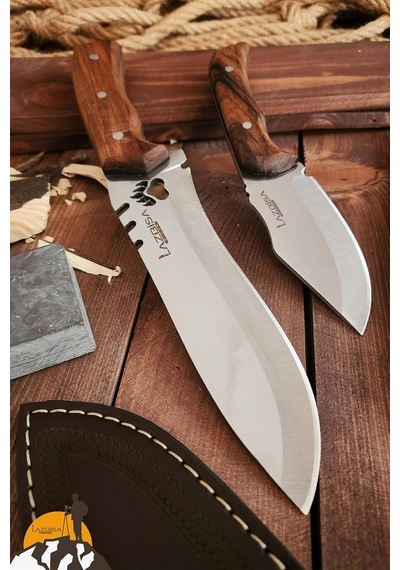 Outdoor Piknik Bıçak 2 Li Set Kamp Bıçağı Çakısı Şef Bıçağı Kılıflı El Yapımı Ceviz Ağacı Sap Diğer