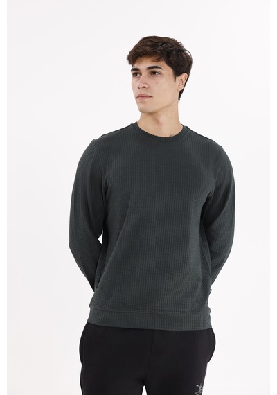 Rowinger Petek Yüzeyli Bisiklet Yaka Rahat Kalıp Lastik Manşetli Mevsimlik Sweatshirt Black