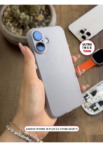 Apple iPhone 16 Plus Uyumlu Süper İnce Mat Ultra Thin Silikon Kılıf Buzlu Beyaz
